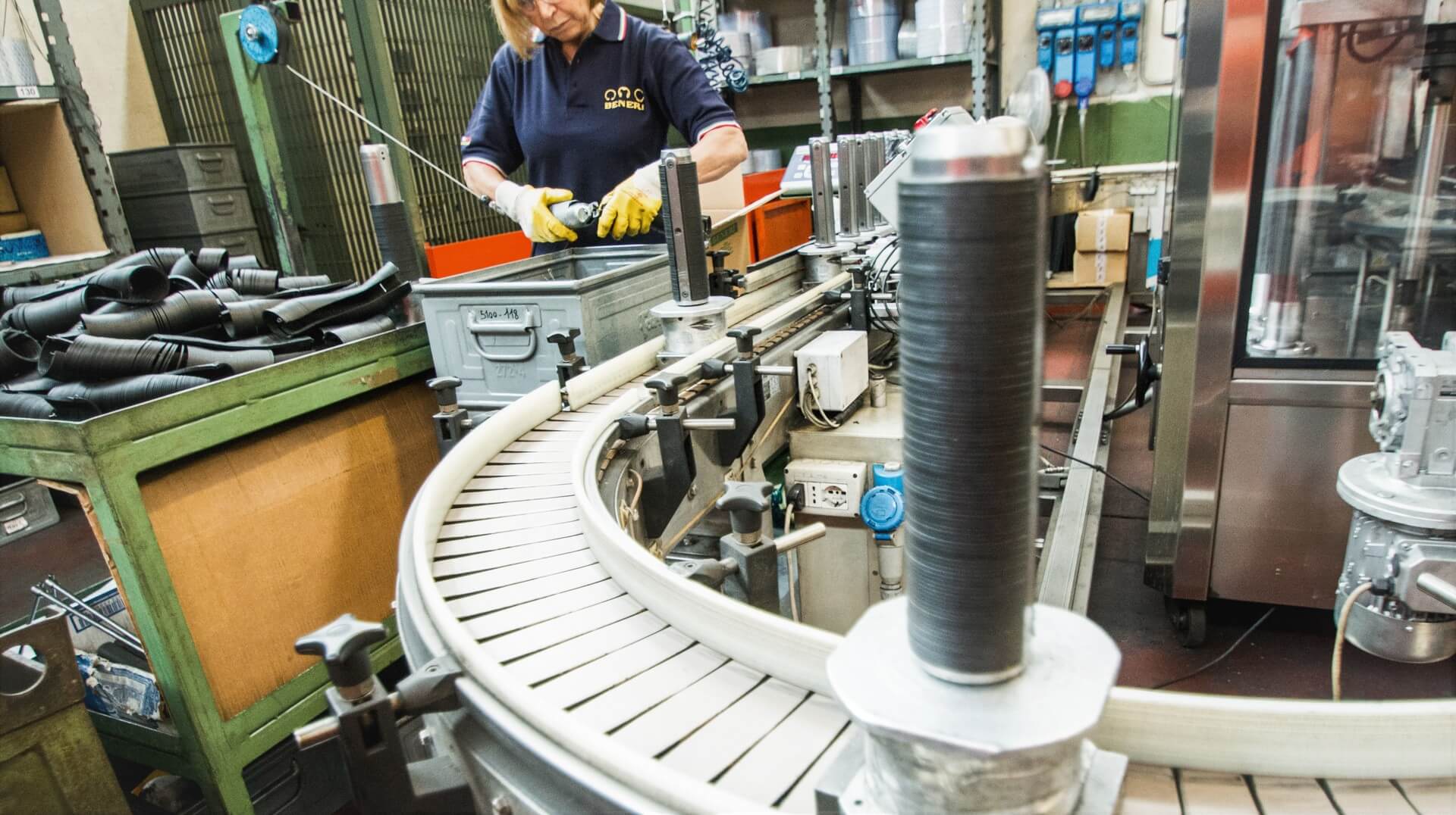 A stage of the production process of Beneri retaining rings and washers